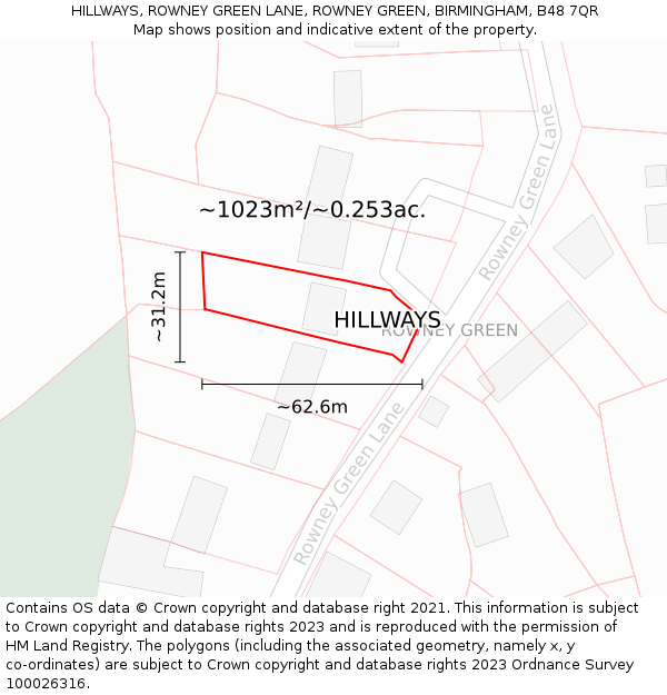 HILLWAYS, ROWNEY GREEN LANE, ROWNEY GREEN, BIRMINGHAM, B48 7QR: Plot and title map