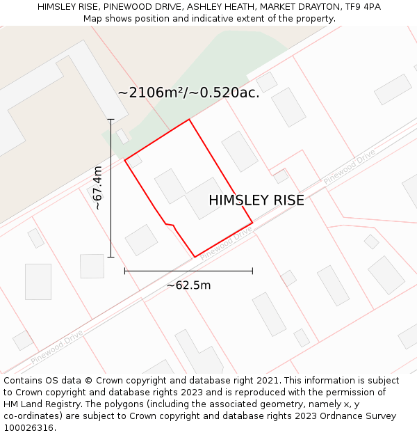 HIMSLEY RISE, PINEWOOD DRIVE, ASHLEY HEATH, MARKET DRAYTON, TF9 4PA: Plot and title map