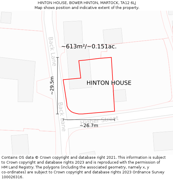 HINTON HOUSE, BOWER HINTON, MARTOCK, TA12 6LJ: Plot and title map