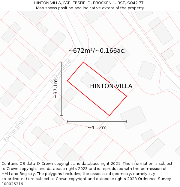 HINTON VILLA, FATHERSFIELD, BROCKENHURST, SO42 7TH: Plot and title map