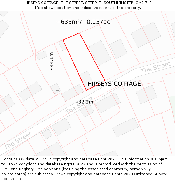 HIPSEYS COTTAGE, THE STREET, STEEPLE, SOUTHMINSTER, CM0 7LF: Plot and title map