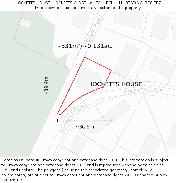 HOCKETTS HOUSE, HOCKETTS CLOSE, WHITCHURCH HILL, READING, RG8 7PZ: Plot and title map