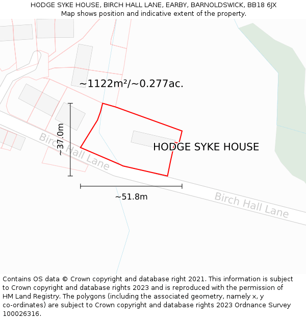 HODGE SYKE HOUSE, BIRCH HALL LANE, EARBY, BARNOLDSWICK, BB18 6JX: Plot and title map