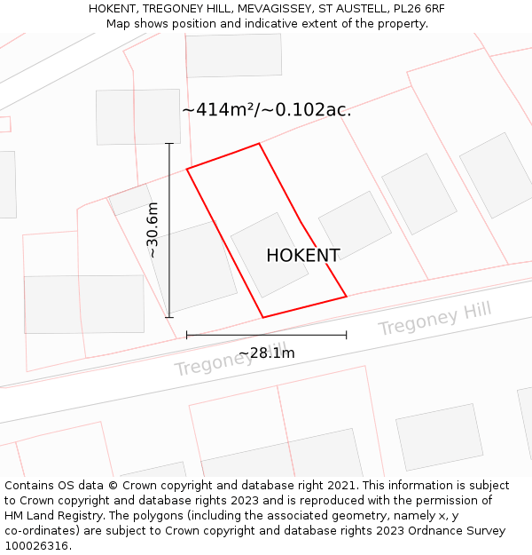 HOKENT, TREGONEY HILL, MEVAGISSEY, ST AUSTELL, PL26 6RF: Plot and title map