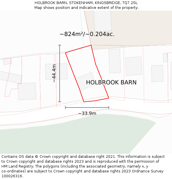 HOLBROOK BARN, STOKENHAM, KINGSBRIDGE, TQ7 2SL: Plot and title map