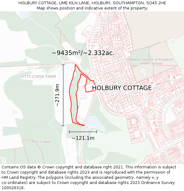 HOLBURY COTTAGE, LIME KILN LANE, HOLBURY, SOUTHAMPTON, SO45 2HE: Plot and title map