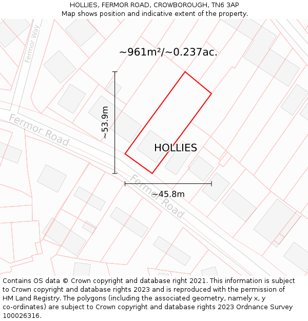 HOLLIES, FERMOR ROAD, CROWBOROUGH, TN6 3AP: Plot and title map