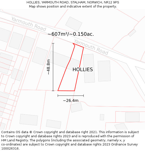 HOLLIES, YARMOUTH ROAD, STALHAM, NORWICH, NR12 9PS: Plot and title map