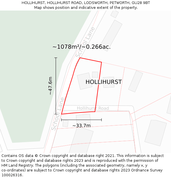 HOLLIHURST, HOLLIHURST ROAD, LODSWORTH, PETWORTH, GU28 9BT: Plot and title map