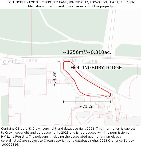 HOLLINGBURY LODGE, CUCKFIELD LANE, WARNINGLID, HAYWARDS HEATH, RH17 5SP: Plot and title map