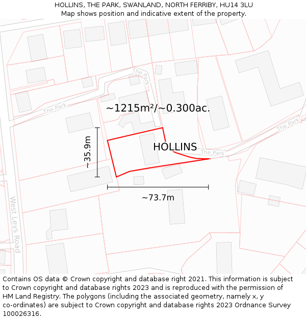 HOLLINS, THE PARK, SWANLAND, NORTH FERRIBY, HU14 3LU: Plot and title map