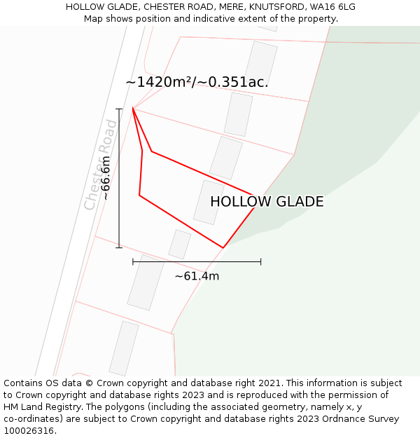 HOLLOW GLADE, CHESTER ROAD, MERE, KNUTSFORD, WA16 6LG: Plot and title map