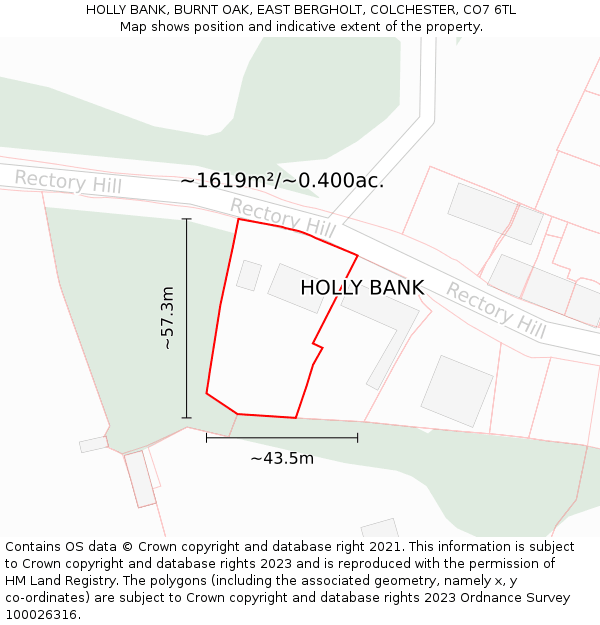 HOLLY BANK, BURNT OAK, EAST BERGHOLT, COLCHESTER, CO7 6TL: Plot and title map