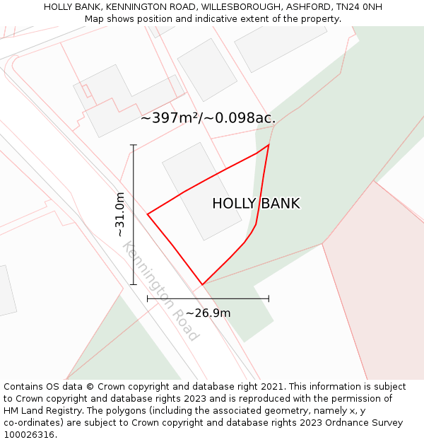 HOLLY BANK, KENNINGTON ROAD, WILLESBOROUGH, ASHFORD, TN24 0NH: Plot and title map