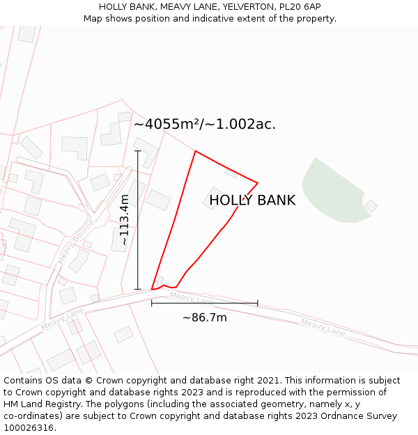 HOLLY BANK, MEAVY LANE, YELVERTON, PL20 6AP: Plot and title map