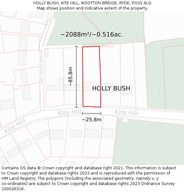 HOLLY BUSH, KITE HILL, WOOTTON BRIDGE, RYDE, PO33 4LG: Plot and title map