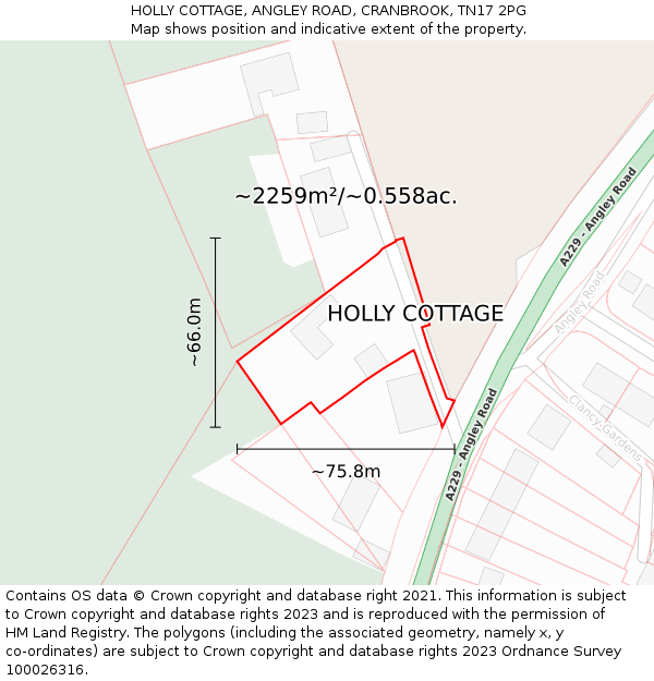 HOLLY COTTAGE, ANGLEY ROAD, CRANBROOK, TN17 2PG: Plot and title map