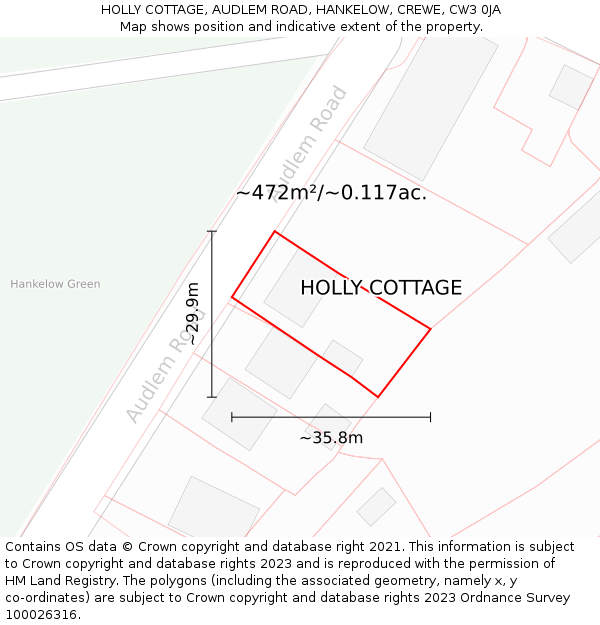 HOLLY COTTAGE, AUDLEM ROAD, HANKELOW, CREWE, CW3 0JA: Plot and title map