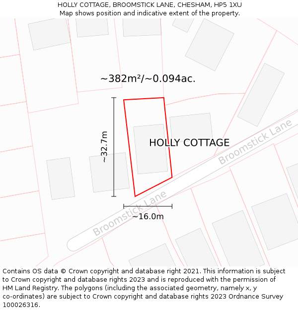 HOLLY COTTAGE, BROOMSTICK LANE, CHESHAM, HP5 1XU: Plot and title map