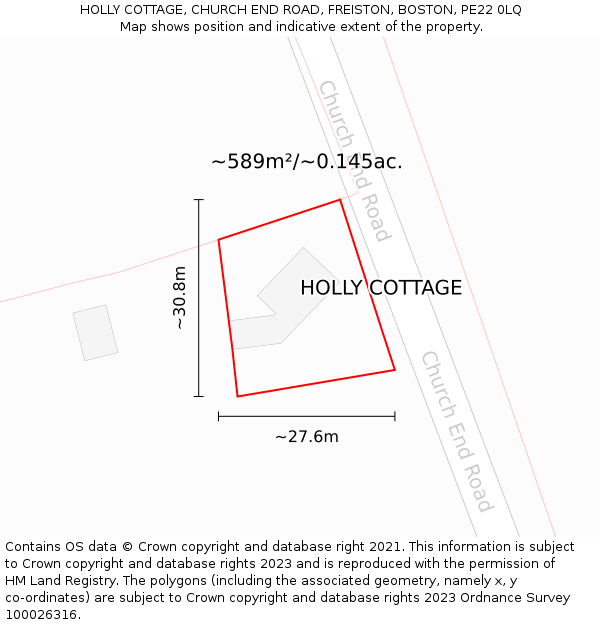 HOLLY COTTAGE, CHURCH END ROAD, FREISTON, BOSTON, PE22 0LQ: Plot and title map