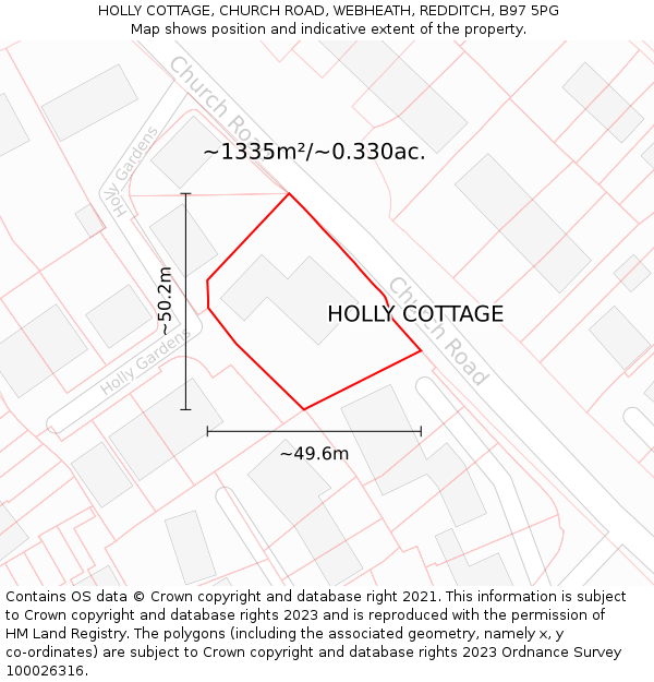 HOLLY COTTAGE, CHURCH ROAD, WEBHEATH, REDDITCH, B97 5PG: Plot and title map