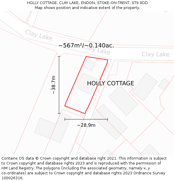 HOLLY COTTAGE, CLAY LAKE, ENDON, STOKE-ON-TRENT, ST9 9DD: Plot and title map