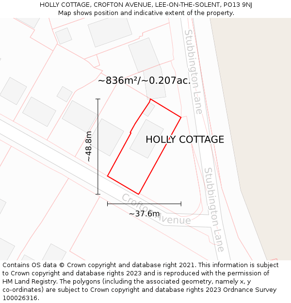 HOLLY COTTAGE, CROFTON AVENUE, LEE-ON-THE-SOLENT, PO13 9NJ: Plot and title map