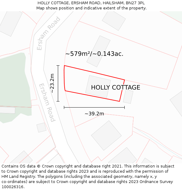 HOLLY COTTAGE, ERSHAM ROAD, HAILSHAM, BN27 3PL: Plot and title map