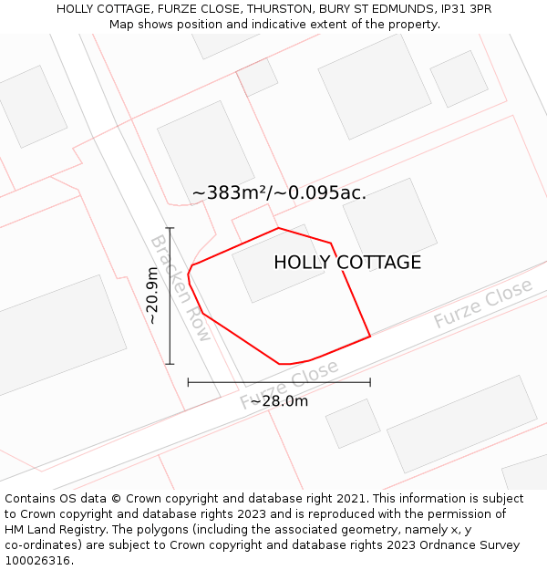 HOLLY COTTAGE, FURZE CLOSE, THURSTON, BURY ST EDMUNDS, IP31 3PR: Plot and title map