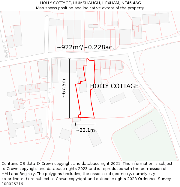 HOLLY COTTAGE, HUMSHAUGH, HEXHAM, NE46 4AG: Plot and title map