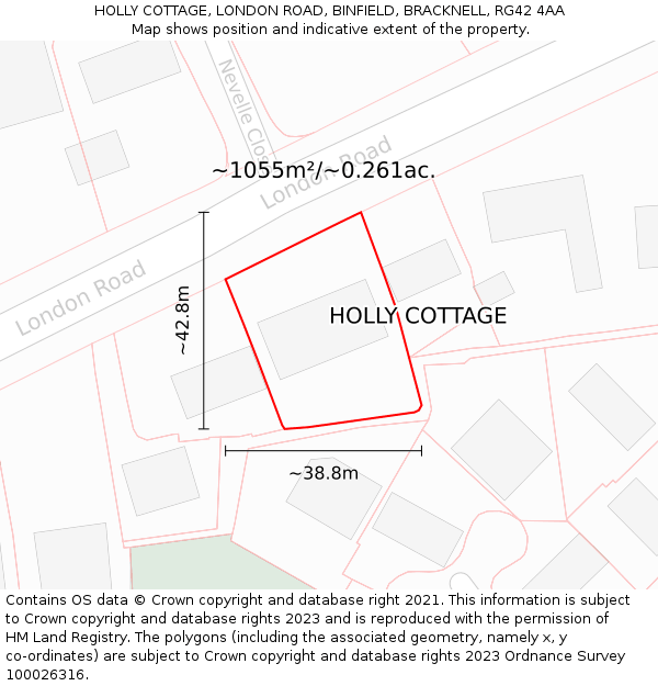HOLLY COTTAGE, LONDON ROAD, BINFIELD, BRACKNELL, RG42 4AA: Plot and title map
