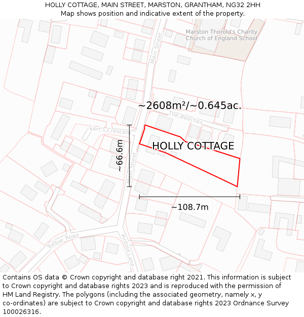 HOLLY COTTAGE, MAIN STREET, MARSTON, GRANTHAM, NG32 2HH: Plot and title map