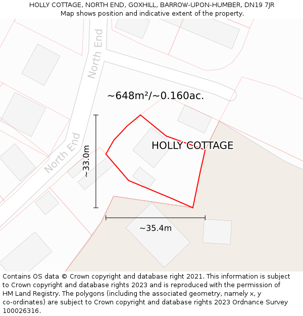 HOLLY COTTAGE, NORTH END, GOXHILL, BARROW-UPON-HUMBER, DN19 7JR: Plot and title map