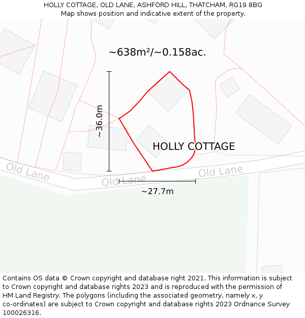 HOLLY COTTAGE, OLD LANE, ASHFORD HILL, THATCHAM, RG19 8BG: Plot and title map