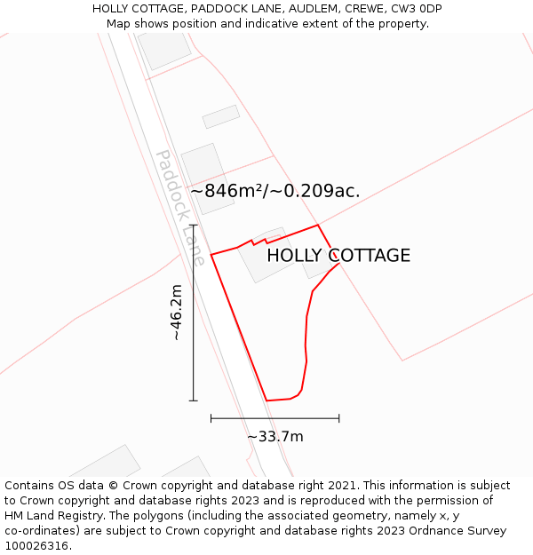 HOLLY COTTAGE, PADDOCK LANE, AUDLEM, CREWE, CW3 0DP: Plot and title map