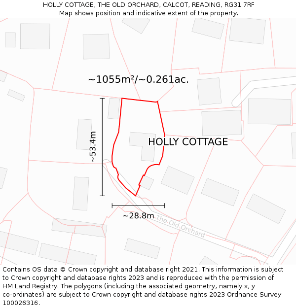 HOLLY COTTAGE, THE OLD ORCHARD, CALCOT, READING, RG31 7RF: Plot and title map