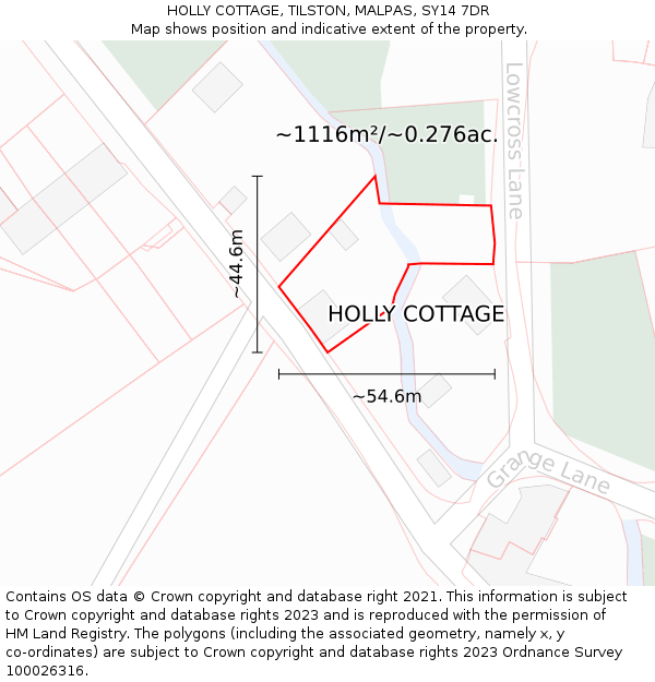 HOLLY COTTAGE, TILSTON, MALPAS, SY14 7DR: Plot and title map