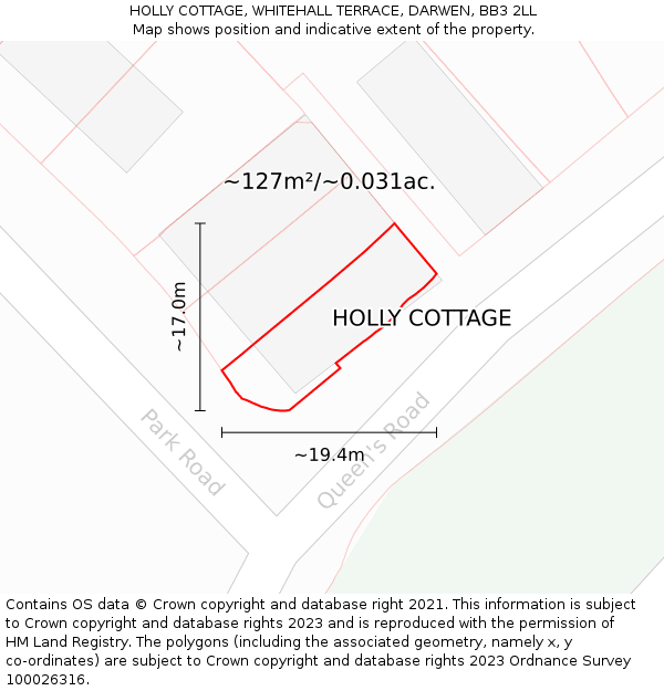 HOLLY COTTAGE, WHITEHALL TERRACE, DARWEN, BB3 2LL: Plot and title map