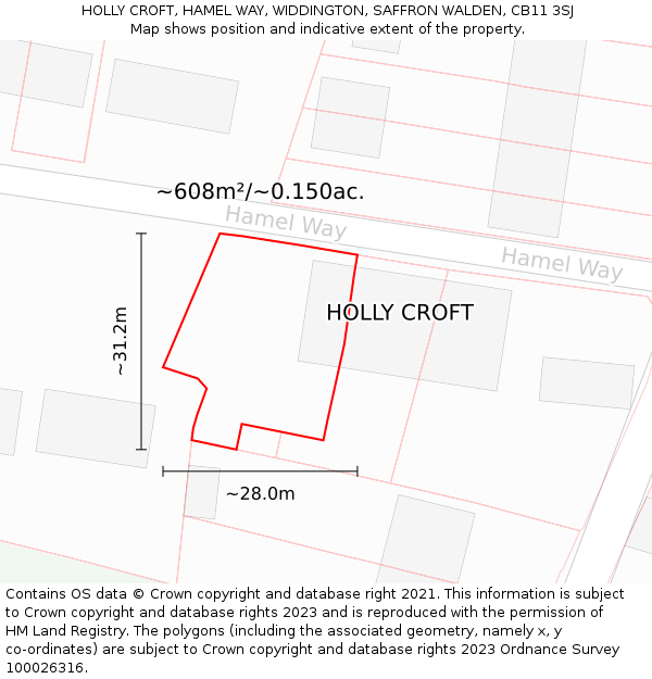 HOLLY CROFT, HAMEL WAY, WIDDINGTON, SAFFRON WALDEN, CB11 3SJ: Plot and title map