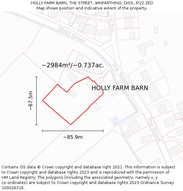 HOLLY FARM BARN, THE STREET, WINFARTHING, DISS, IP22 2ED: Plot and title map