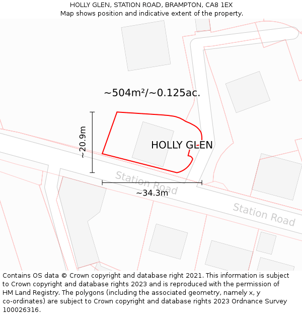 HOLLY GLEN, STATION ROAD, BRAMPTON, CA8 1EX: Plot and title map