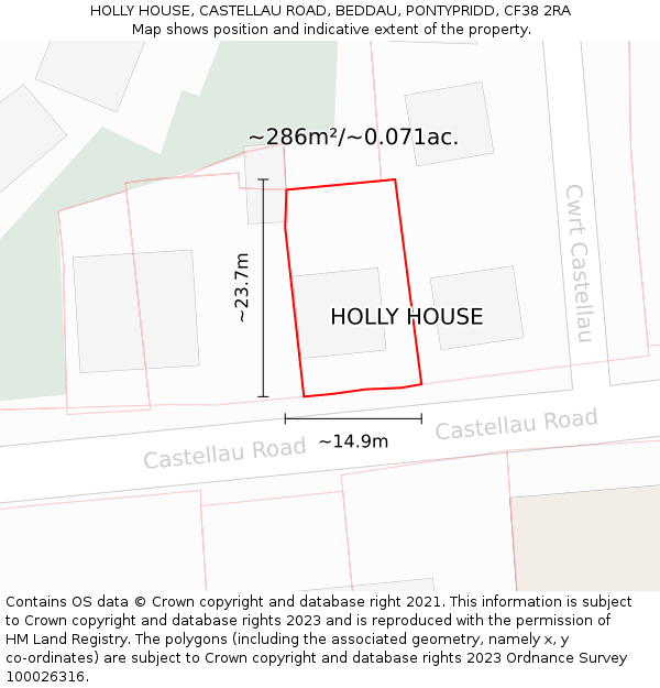 HOLLY HOUSE, CASTELLAU ROAD, BEDDAU, PONTYPRIDD, CF38 2RA: Plot and title map