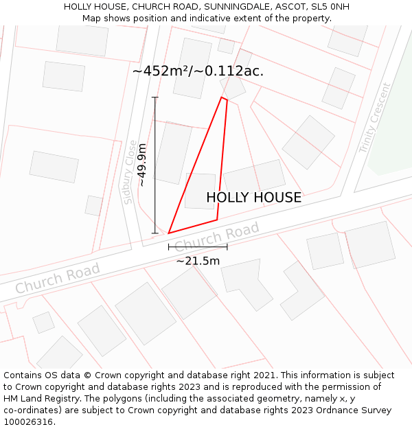 HOLLY HOUSE, CHURCH ROAD, SUNNINGDALE, ASCOT, SL5 0NH: Plot and title map