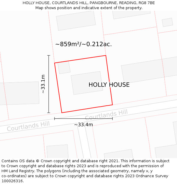 HOLLY HOUSE, COURTLANDS HILL, PANGBOURNE, READING, RG8 7BE: Plot and title map