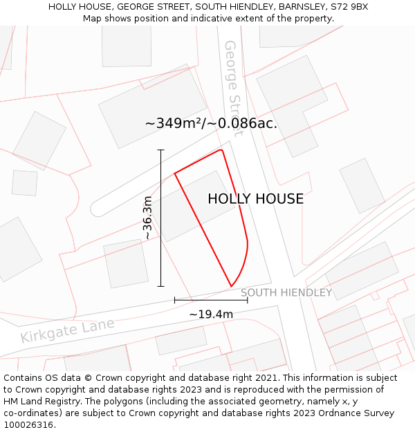 HOLLY HOUSE, GEORGE STREET, SOUTH HIENDLEY, BARNSLEY, S72 9BX: Plot and title map