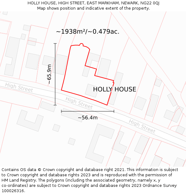 HOLLY HOUSE, HIGH STREET, EAST MARKHAM, NEWARK, NG22 0QJ: Plot and title map