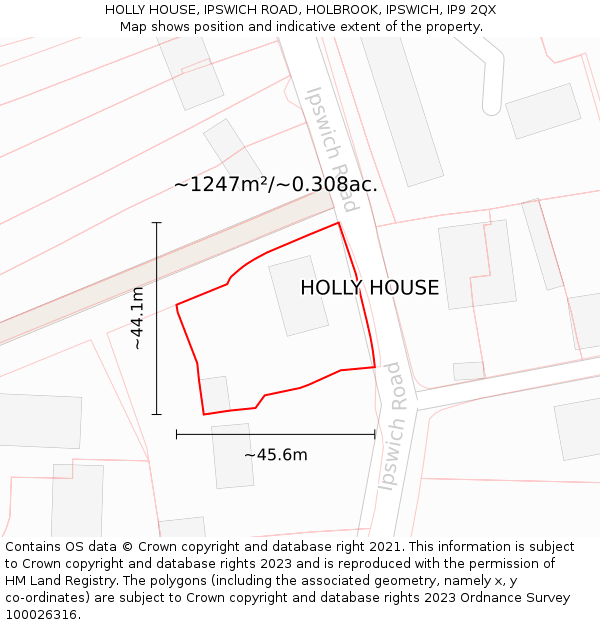 HOLLY HOUSE, IPSWICH ROAD, HOLBROOK, IPSWICH, IP9 2QX: Plot and title map