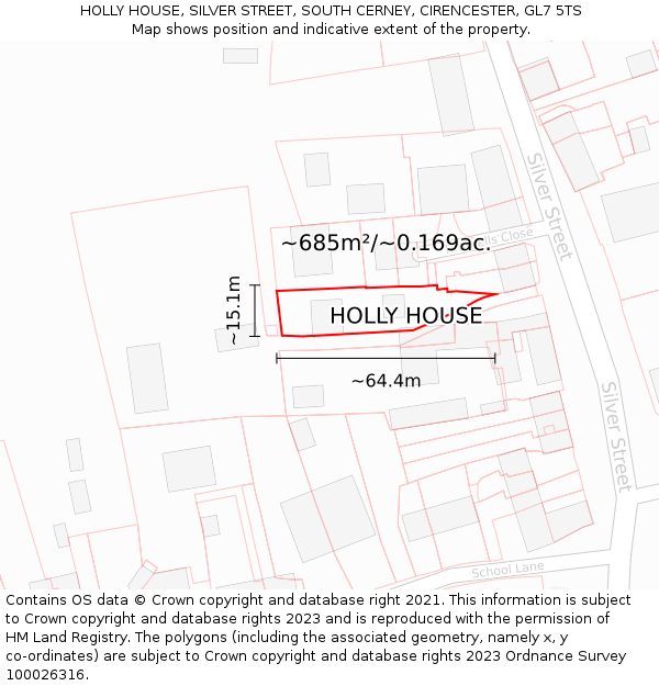 HOLLY HOUSE, SILVER STREET, SOUTH CERNEY, CIRENCESTER, GL7 5TS: Plot and title map
