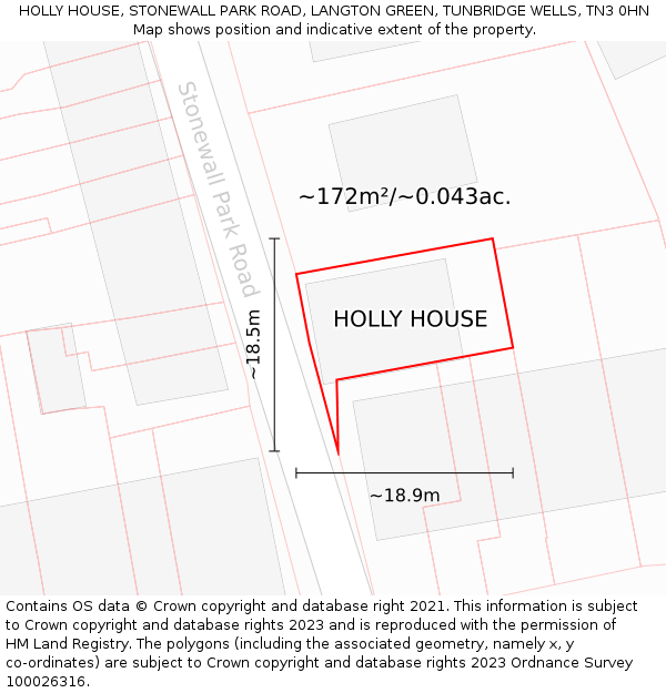 HOLLY HOUSE, STONEWALL PARK ROAD, LANGTON GREEN, TUNBRIDGE WELLS, TN3 0HN: Plot and title map