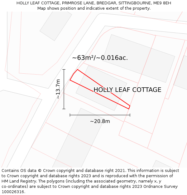 HOLLY LEAF COTTAGE, PRIMROSE LANE, BREDGAR, SITTINGBOURNE, ME9 8EH: Plot and title map